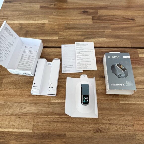 Fitbit Charge 5 Fitness & Health Tracker Platinum Stainless Steel Case Blue Band - Picture 8 of 16